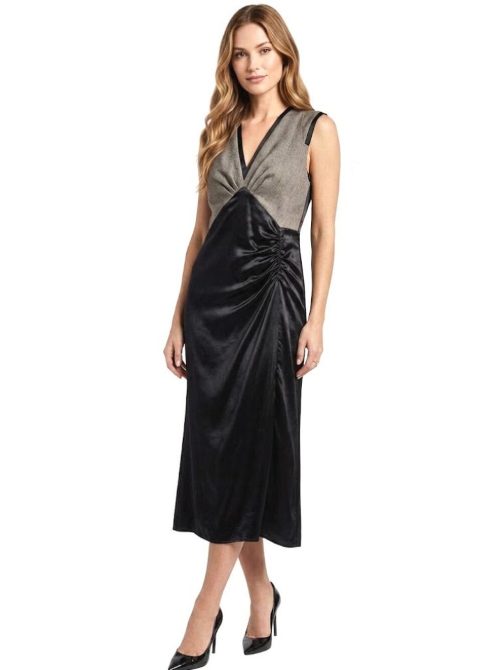 Prada Check Mouline & Velvet Sleeveless Dress, Black/Brown Womens Size 40 / 4 US